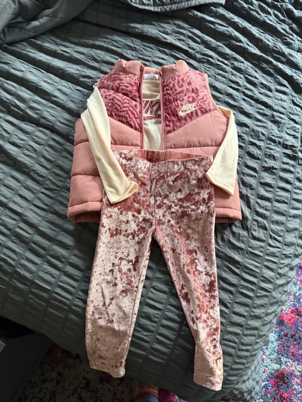 Nike Girls' Pink Quilted Vest with Blush Velvet Leggings
